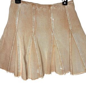 WISHLIST Mini Skirt Stonewashed Denim Pleated Raw Hem Flare Womens S Pink